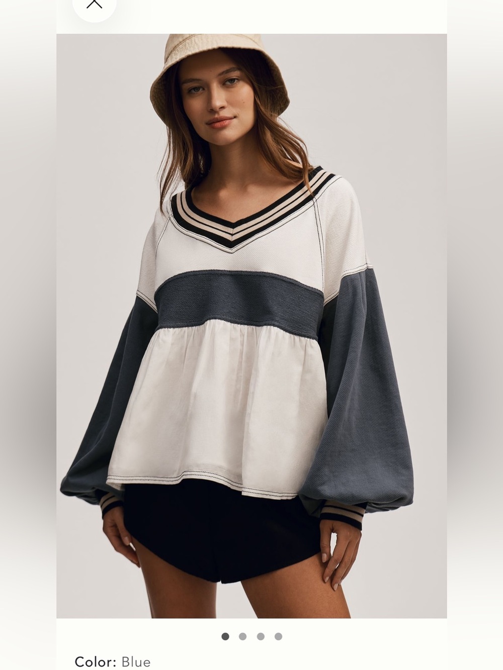 Pilcro Colorblock Peplum Sweatshirt in White and Navy